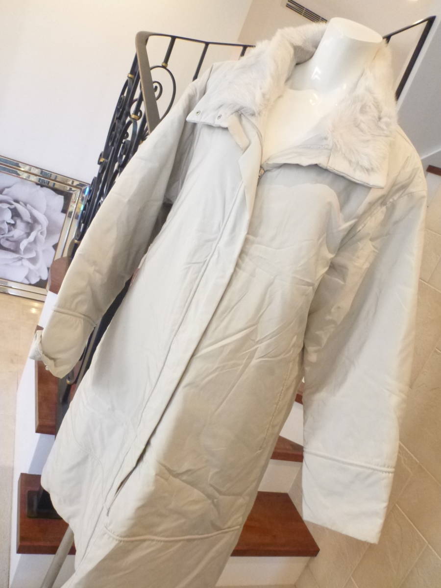 美品 ローレル / Laurel★ベージュ　ラビットファー　ロングコート　36　XL相当　エスカーダジャパン