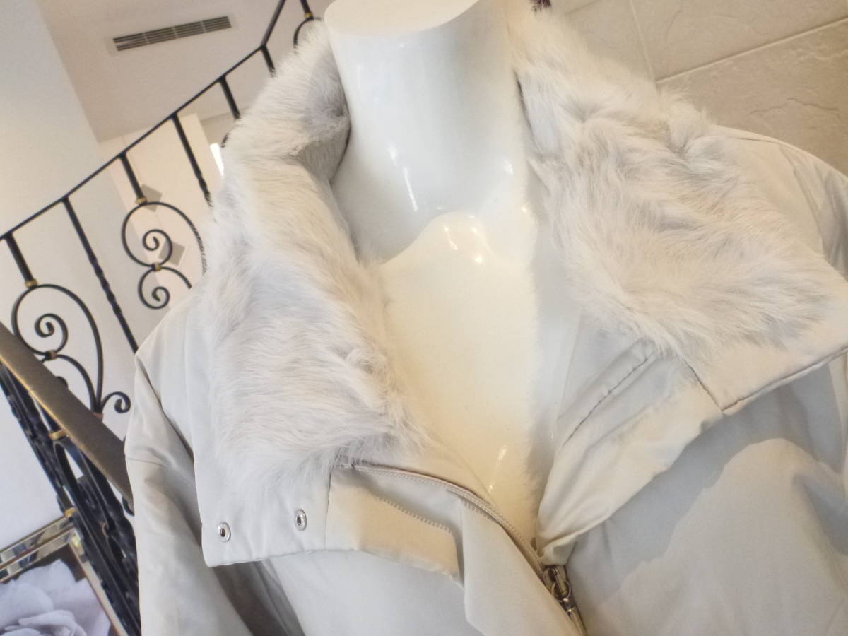 美品 ローレル / Laurel★ベージュ　ラビットファー　ロングコート　36　XL相当　エスカーダジャパン