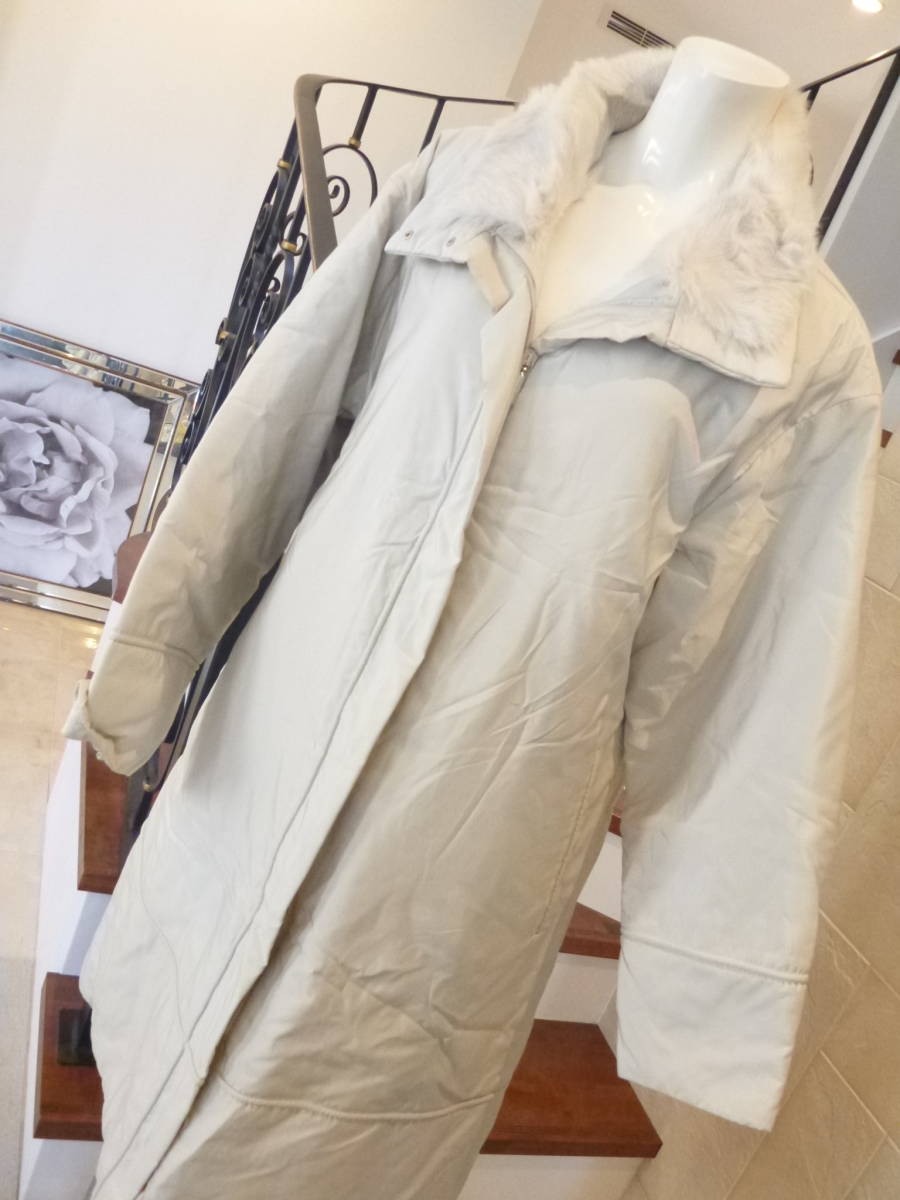 美品 ローレル / Laurel★ベージュ　ラビットファー　ロングコート　36　XL相当　エスカーダジャパン