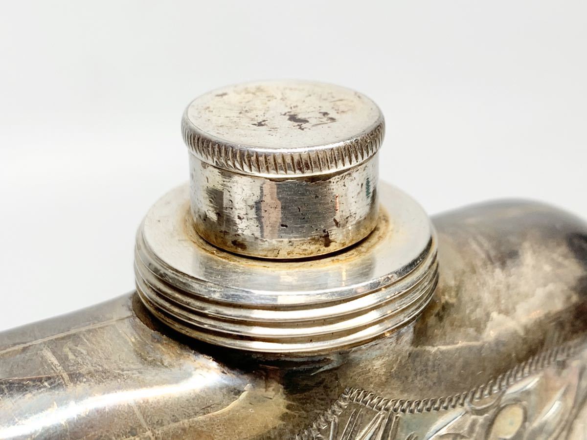 筍 銀製 STERLING 950 刻印 彫刻 スキットル ウイスキーボトル 酒器