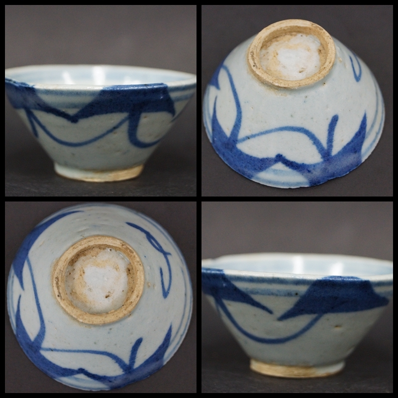 閑】景徳鎮製 古染『花文』煎茶碗 五客セット 中国茶器 / 煎茶道具