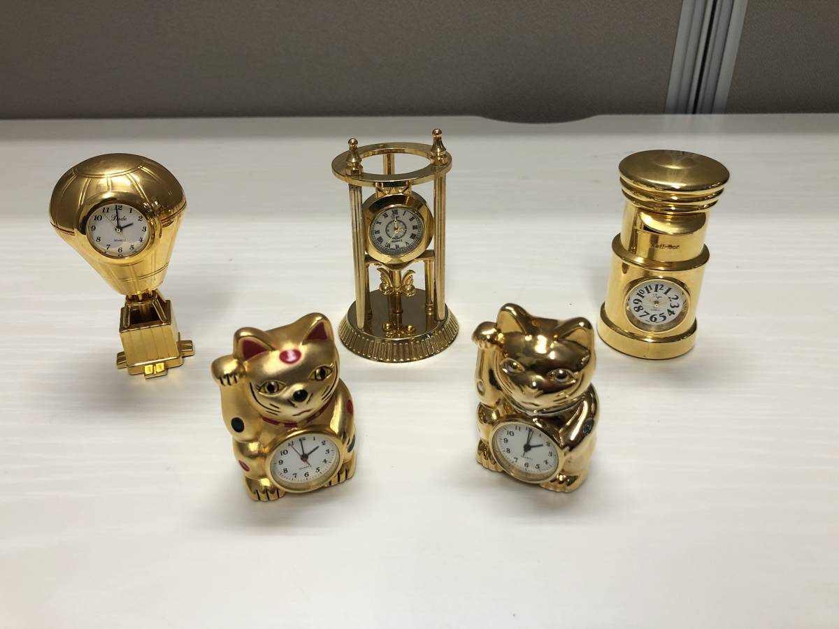 置き時計 金属製 ミニサイズ 招き猫/気球/ポスト/神殿 クォーツ時計