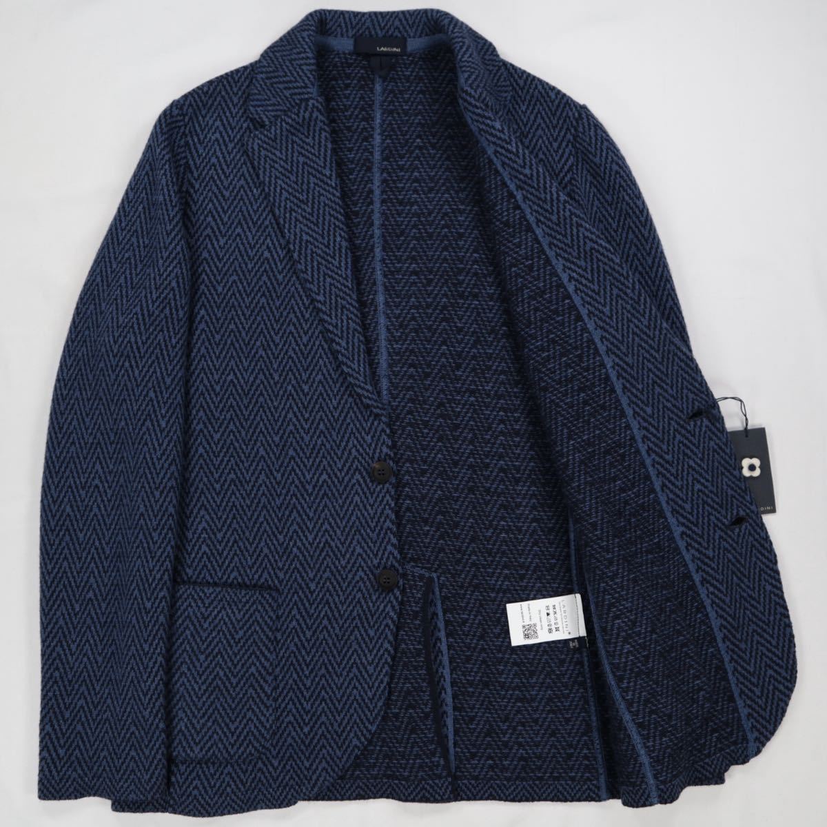 1円～ 新品 LARDINI ニットジャケット L ネイビー ブートニエール付き