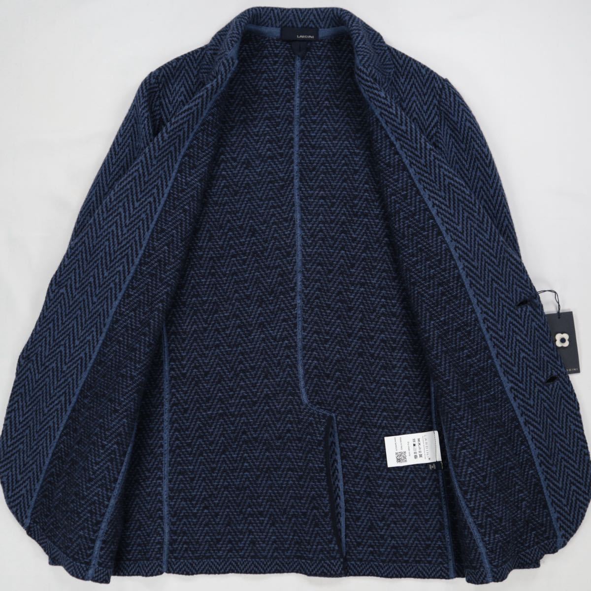 1円～ 新品 LARDINI ニットジャケット L ネイビー ブートニエール付き