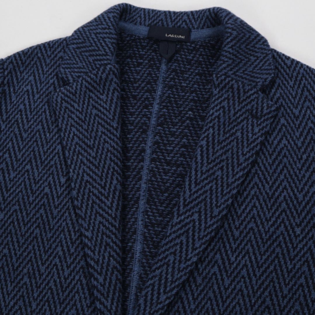 1円～ 新品 LARDINI ニットジャケット L ネイビー ブートニエール付き
