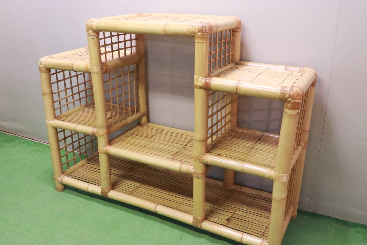 飾り棚 清境Craft 茶杯 5段 3段 ラウンドラタン インテリア家具 竹製 