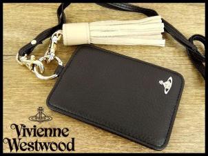B7772 新品 定価16.500円★Vivienne Westwood ヴィヴィアンウエストウッド★黒 牛革 ORB タッセル ストラップ付き IDパスケース 定期入れQ1