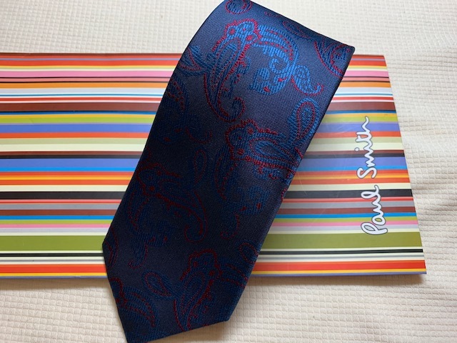 Paul Smith ポールスミスMade in Italy ネクタイ 濃紺赤ペイズリー