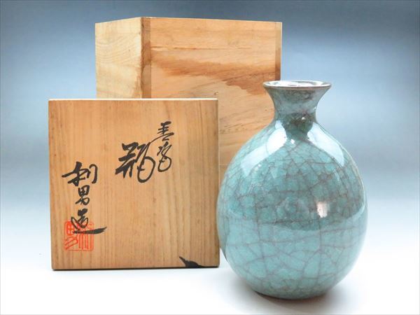 【*m様 古川利男　最高の青磁貫入　徳利とぐい呑セット　共箱付 ◇◇京焼「古川利男」造 瓶 一輪挿 徳利 青瓷(青磁) 共箱付◇◇ Yahoo