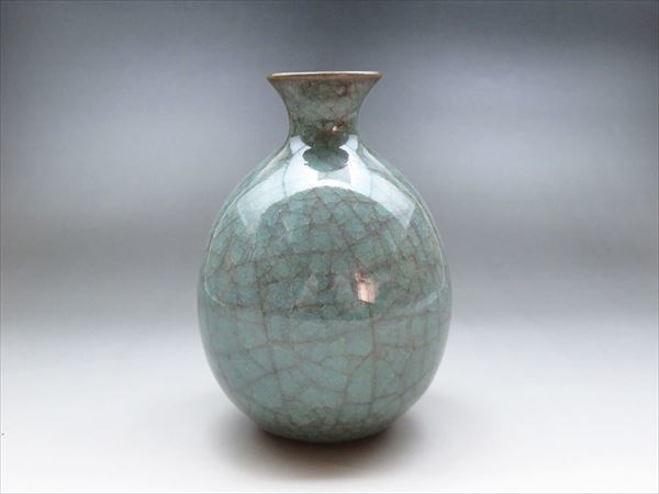 ◇◇京焼「古川利男」造 瓶 一輪挿 徳利 青瓷(青磁) 共箱付◇◇ H□未
