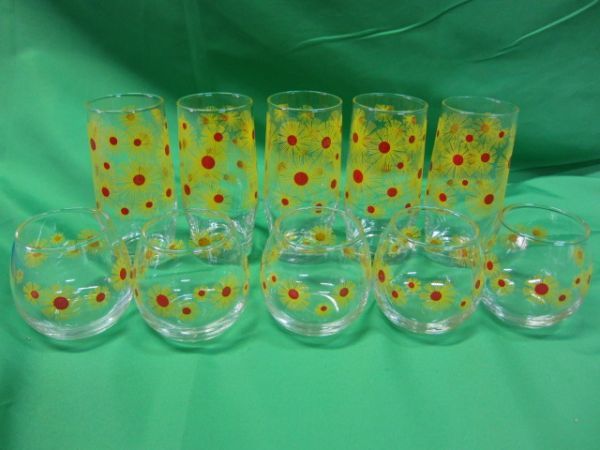 昭和レトロポップ 東洋ガラス 花柄 グラス タンブラー 10客セット