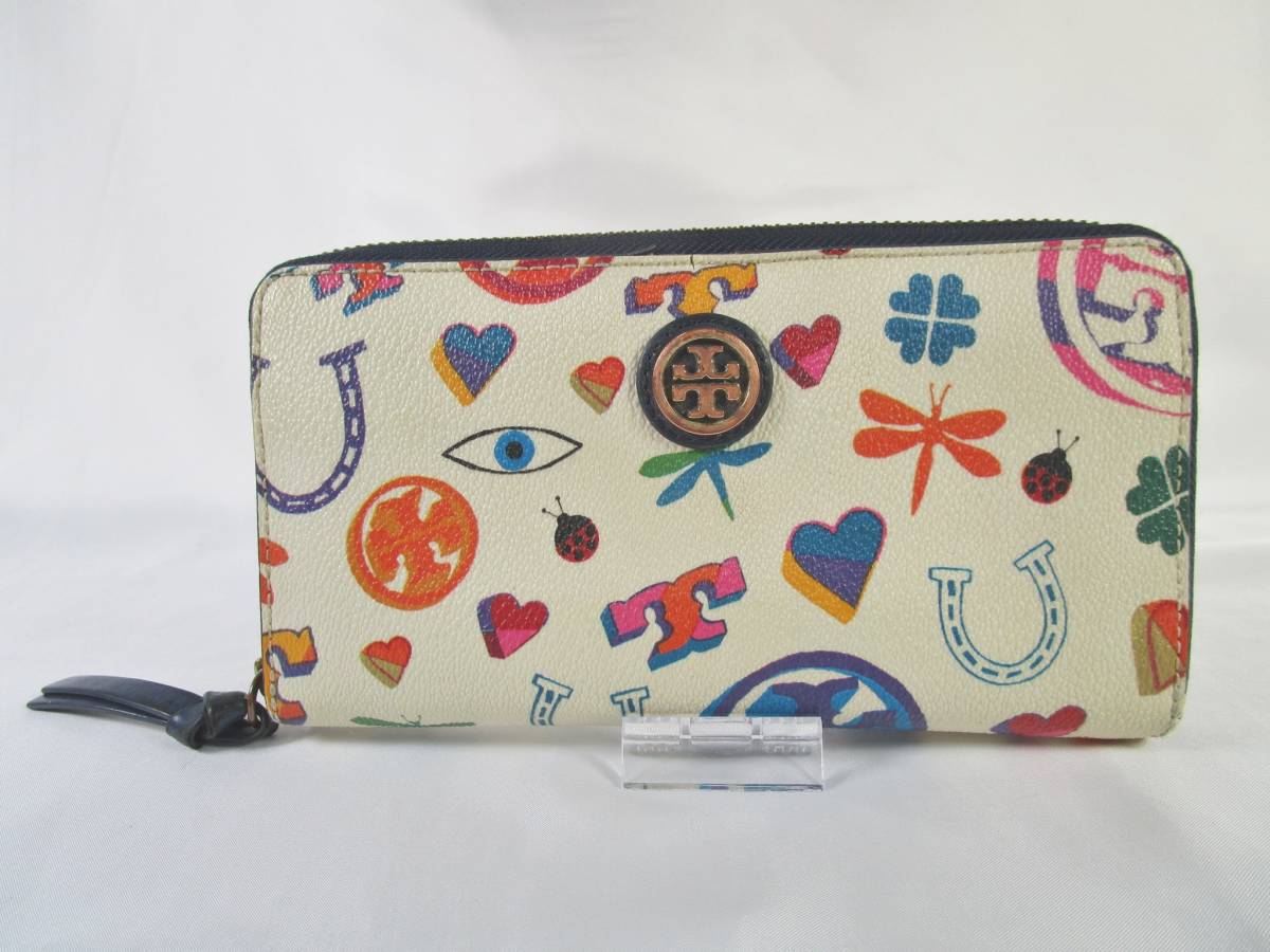 トリーバーチ　TORY BURCH　ラウンドファスナー　PVC　ホワイト×ネイビー