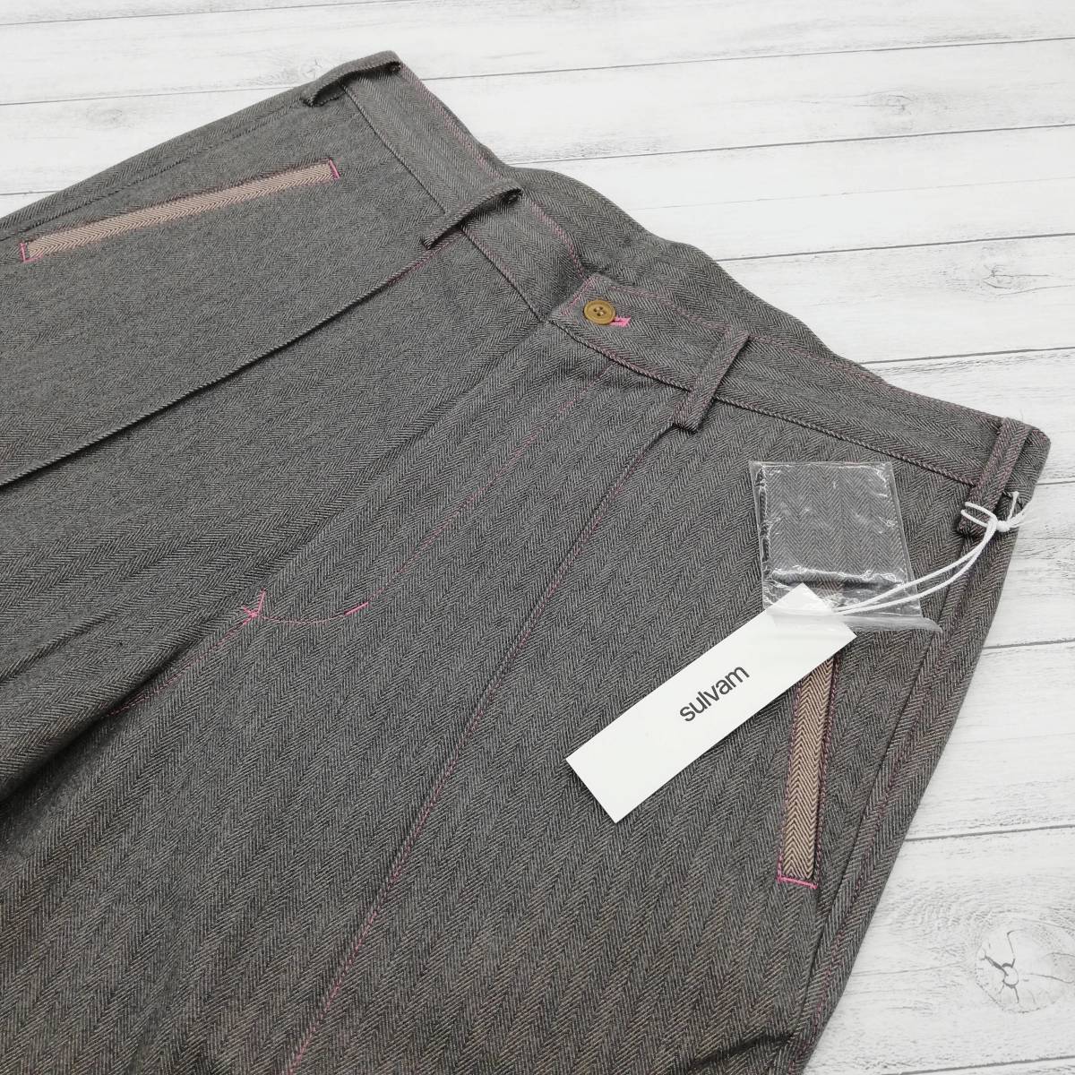 タグ付き未使用品 sulvam サルバム press long pants プレスロングパンツ ヘリンボーン L SJ-P07-600 sulvam サルバム &frasl; Short 19SS&frasl;Press 新品