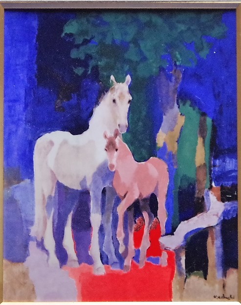 上橋 薫 画伯 陶板画 「馬の親子」 額装 ⁄ NARUMI 洋画家 鳴海製