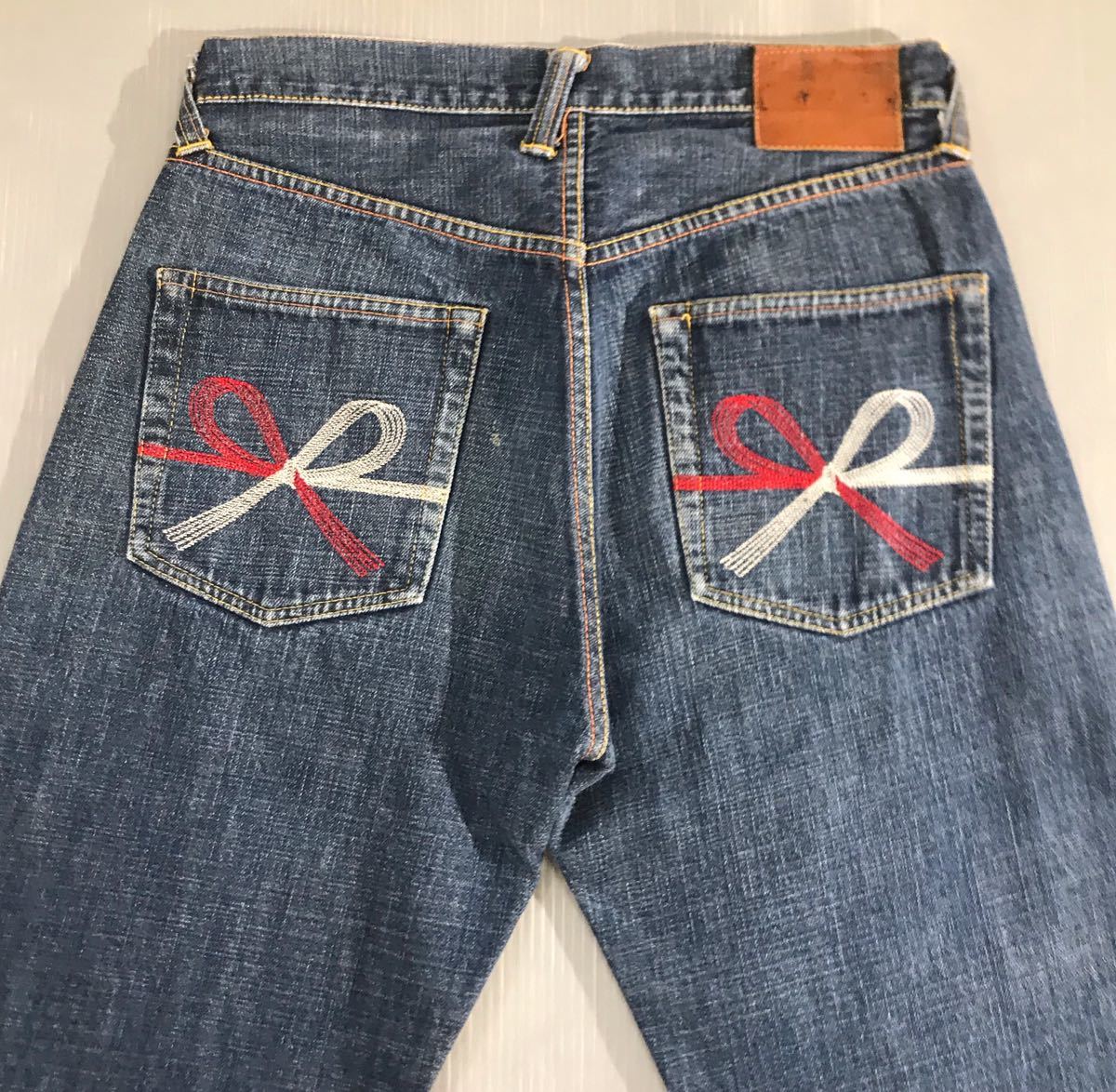 EVISU エヴィス》激シブ色落ち LOT不明 紅白水引刺繍 インディゴデニム 