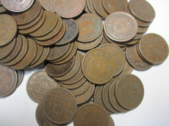 竜2銭銅貨　100枚　まとめて　近代貨幣　古銭 □古銭□竜2銭銅貨100枚まとめて 未選別 近代古銭