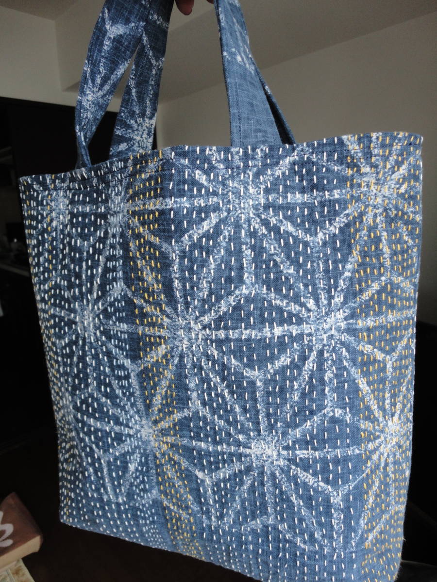 ハンドメイド☆手提げバッグ☆古布☆刺し子☆絣☆酒袋 ハンドメイド