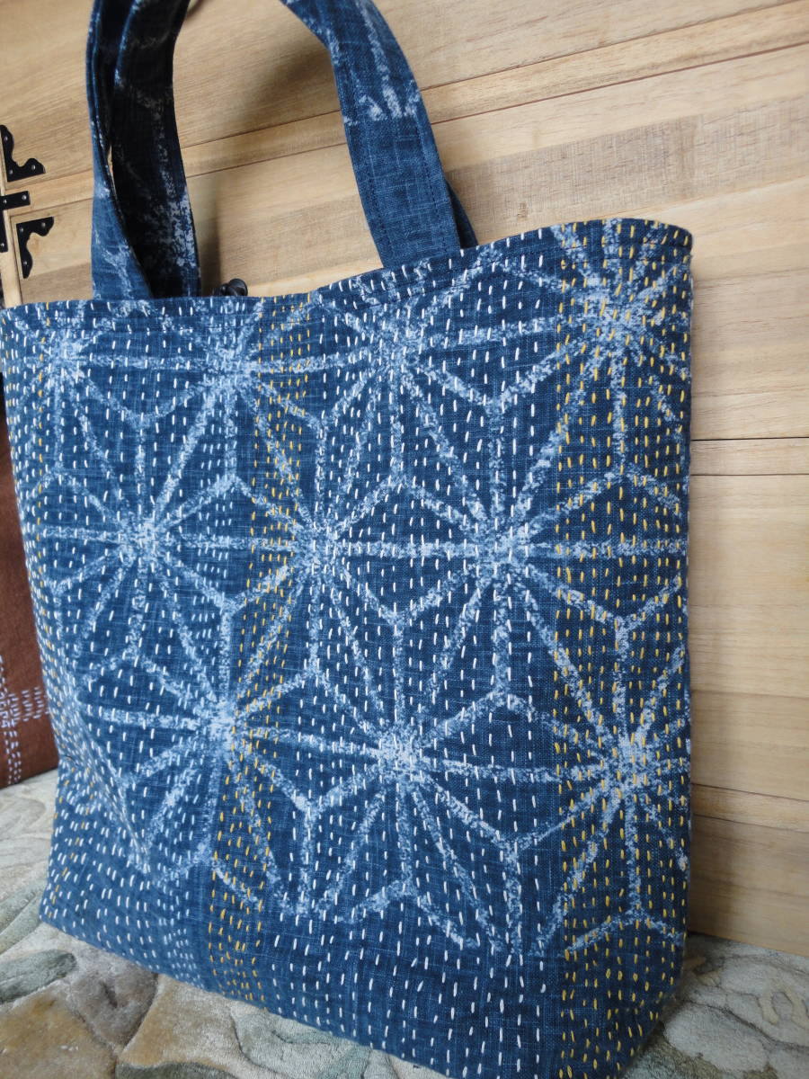 ハンドメイド☆手提げバッグ☆古布☆刺し子☆絣☆酒袋 ハンドメイド