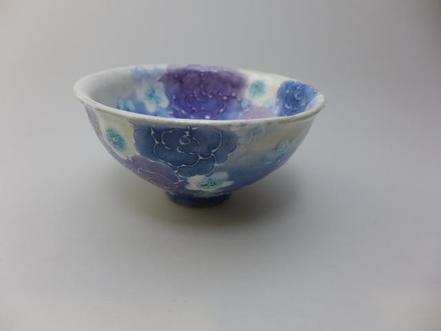 ☆お買い得☆ゆずりは窯☆作家作☆希少入荷☆藍彩花紋☆飯碗☆茶碗☆手描き