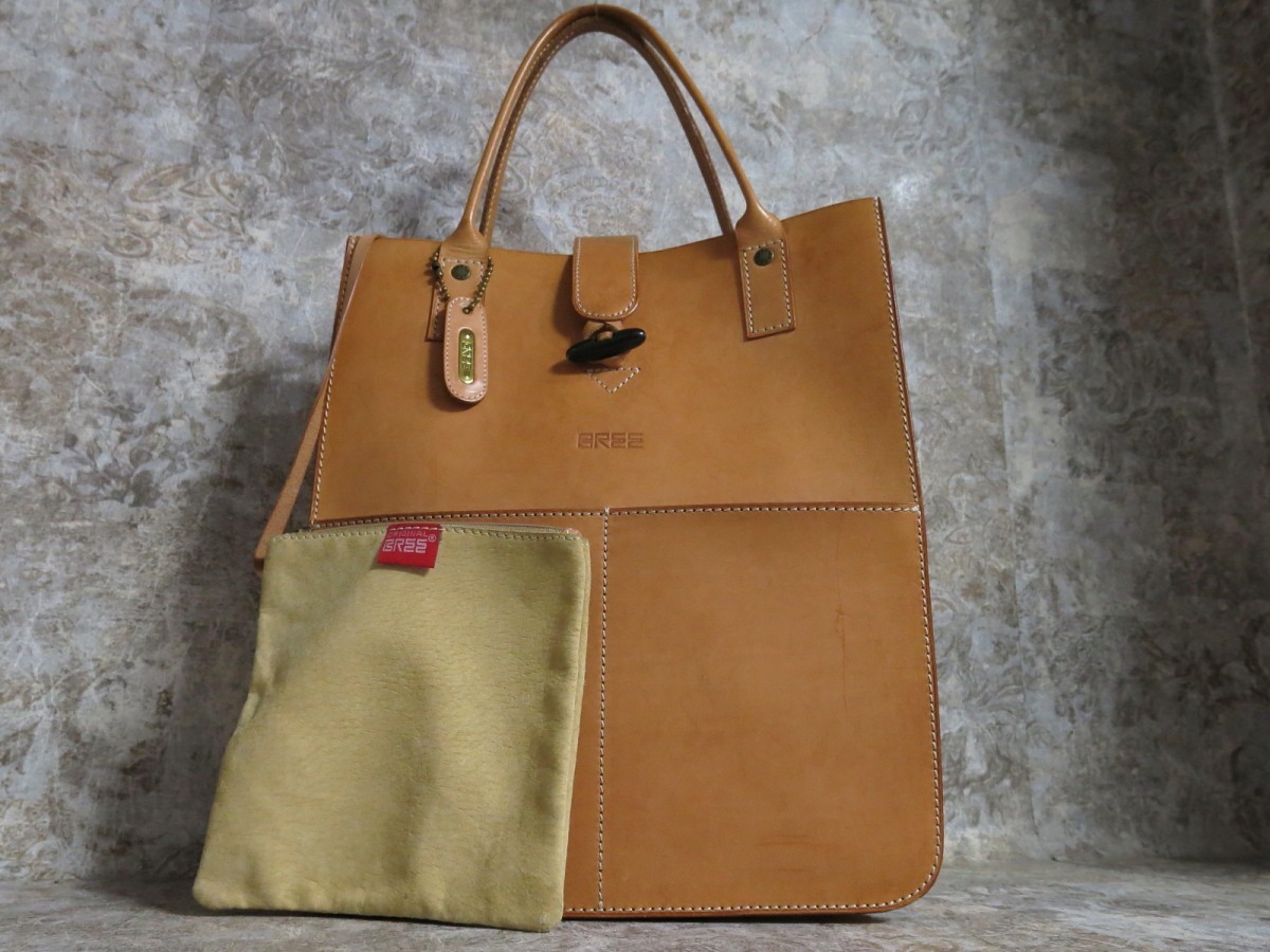 □美品□BREE ブリー□メンズ□牛 ヌメ革□トート バッグ□キャメル 