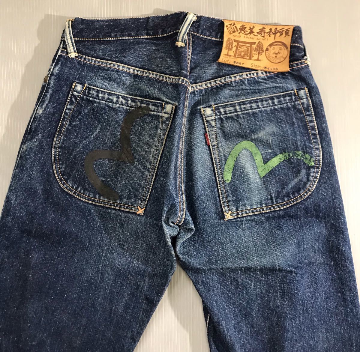 EVISU エヴィス 新恵比寿神頭》激シブ色落ち Lot 2007 黒 緑カモメ