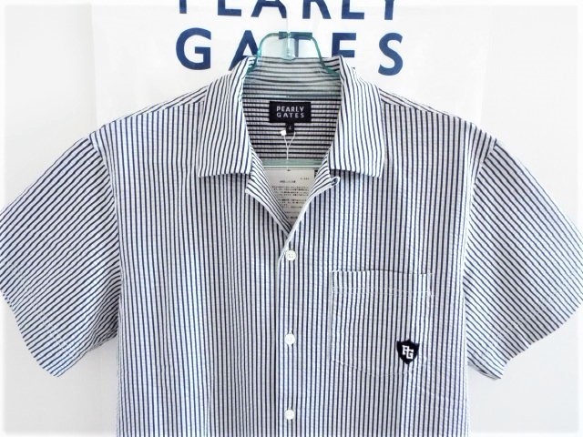  PEARLY GATES パーリーゲイツ / PG ストライプ オープンシャツ COOLMAX ニットサッカー / サイズ４(パーリーゲイツ)｜売買されたオークション情報、yahooの商品情報をアーカイブ公開 - オークファン シャツ