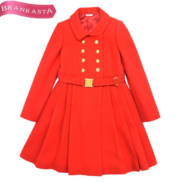 【美品・人気】★miumiu・ミュウミュウ★ウール100% ゴールド釦装飾 ベルト付き プリーツコート 40★レッド★[FD SALE]★19ju78