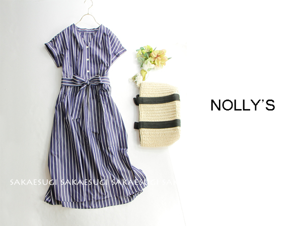 ノーリーズ Nolly S 爽やかなストライプ柄 ｖネックスキッパーシャツワンピース ロング丈 ウエストリボン 38サイズ ワンピース 売買されたオークション情報 Yahooの商品情報をアーカイブ公開 オークファン Aucfan Com