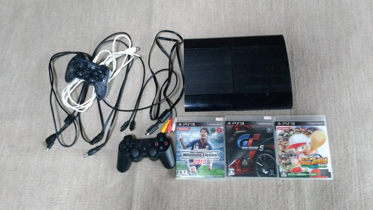 ps3 本体　cech-4300c 500GB 動作確認済　純正コントローラー・ケーブル類・光デジタルケーブル・おまけソフト付き_1