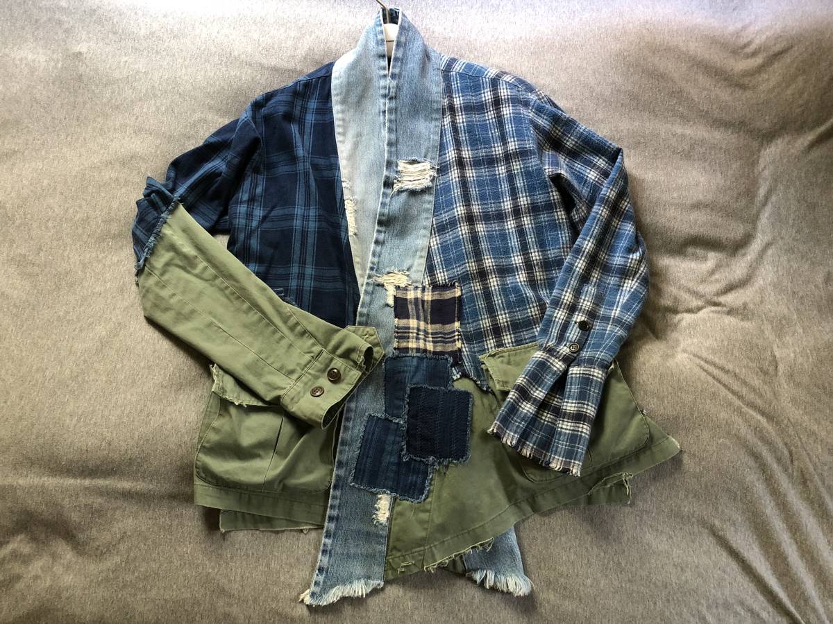 ラグスタイル LUXSTYLE パッチワークデニムシャツ⁄デニムシャツ レザー 