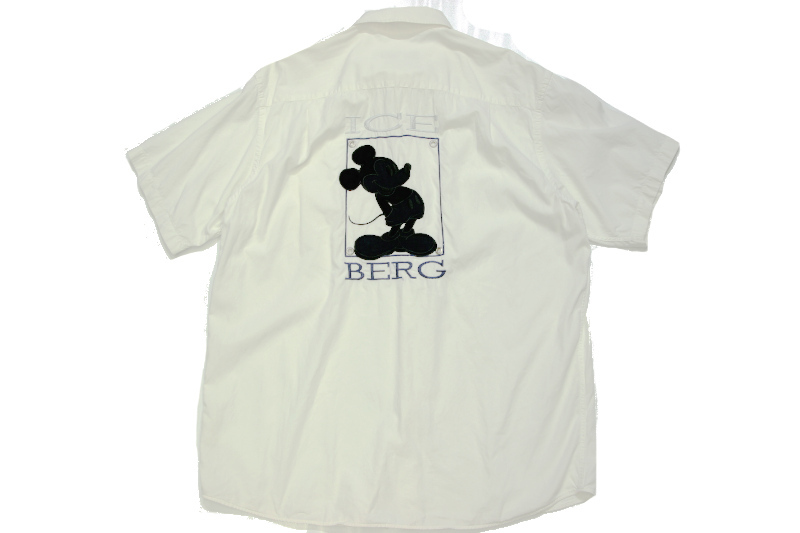 イタリア製 ICEBERG (アイスバーグ) × DISNEY ミッキー ボタンダウン 半袖シャツ Lサイズ　白