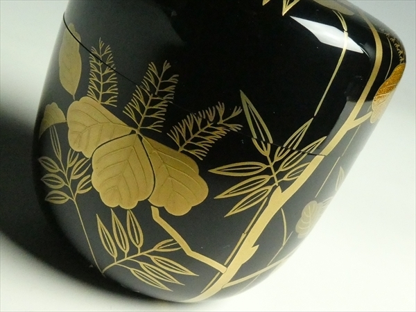 塗師『細川司光』造 唐松蒔絵 炉縁 共箱 漆器 茶道具 R851157 塗師