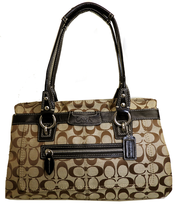 中古品 COACH コーチ シグネチャー トートバッグ F14696 ベージュ系 