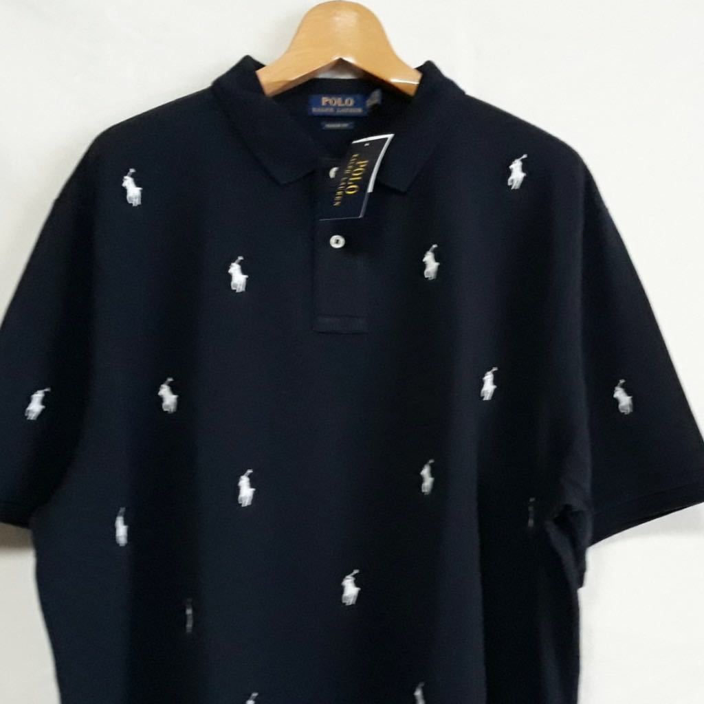 新品☆ラルフローレン 半袖 ポロシャツ 紺 ポニー総柄 大きいサイズ