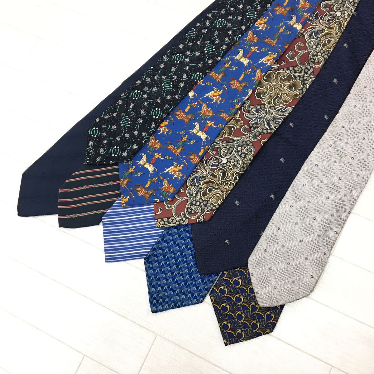 H まとめ売り GUCCI グッチ CELINE セリーヌ BURBERRY バーバリー VERSACE ジバンシィ LANVIN フェラガモ Dior アルマーニ 10本 シルク100%