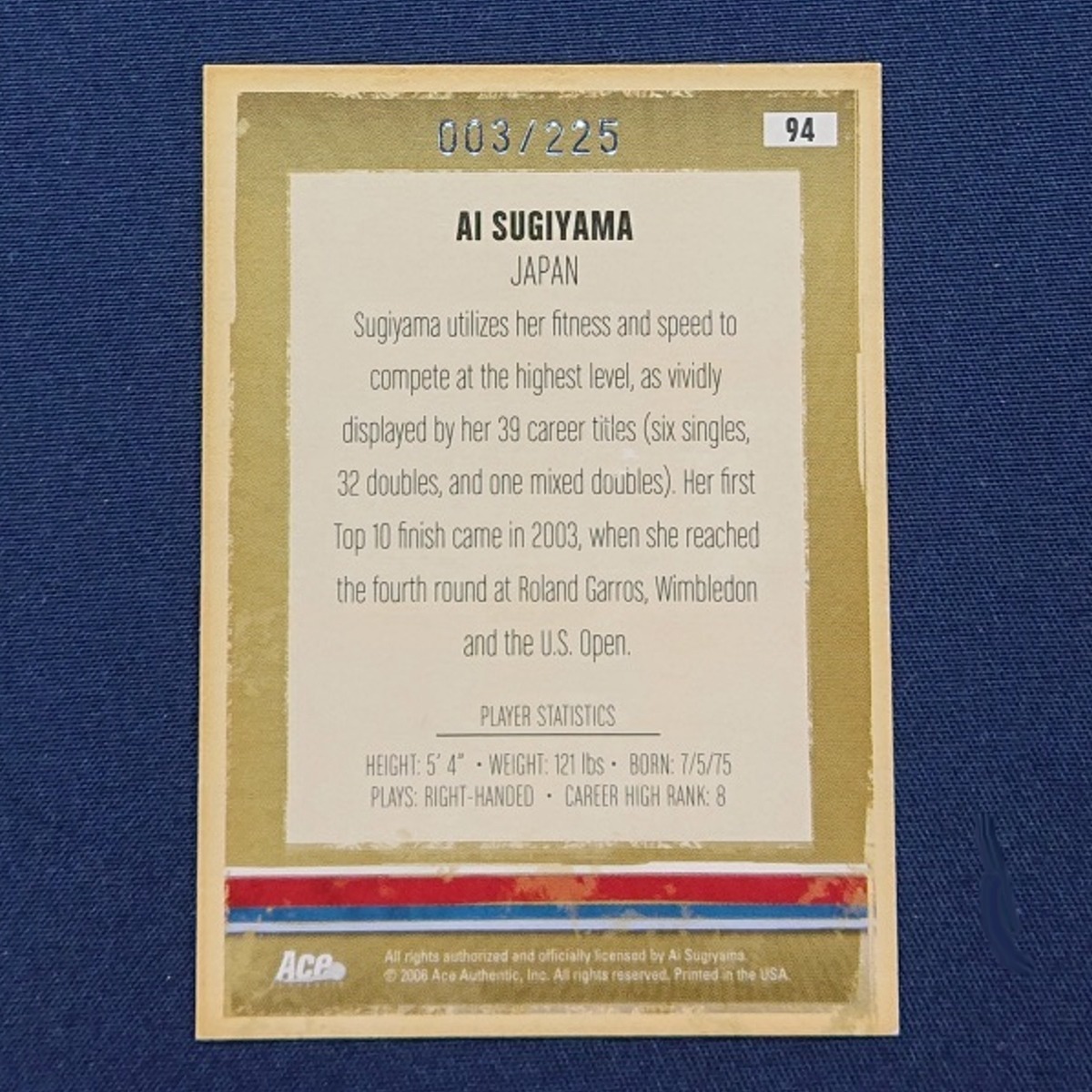3/225 Auto】 Ai Sugiyama Tennis Ace Authentic Heroes&Legends