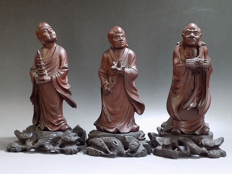 b117 中国古渡 時代 堅木彫刻 造 十八羅漢像 仏像 玉眼 唐木 唐物 古玩