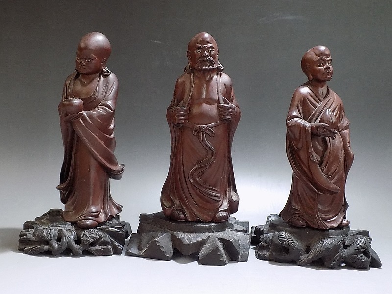 b117 中国古渡 時代 堅木彫刻 造 十八羅漢像 仏像 玉眼 唐木 唐物 古玩