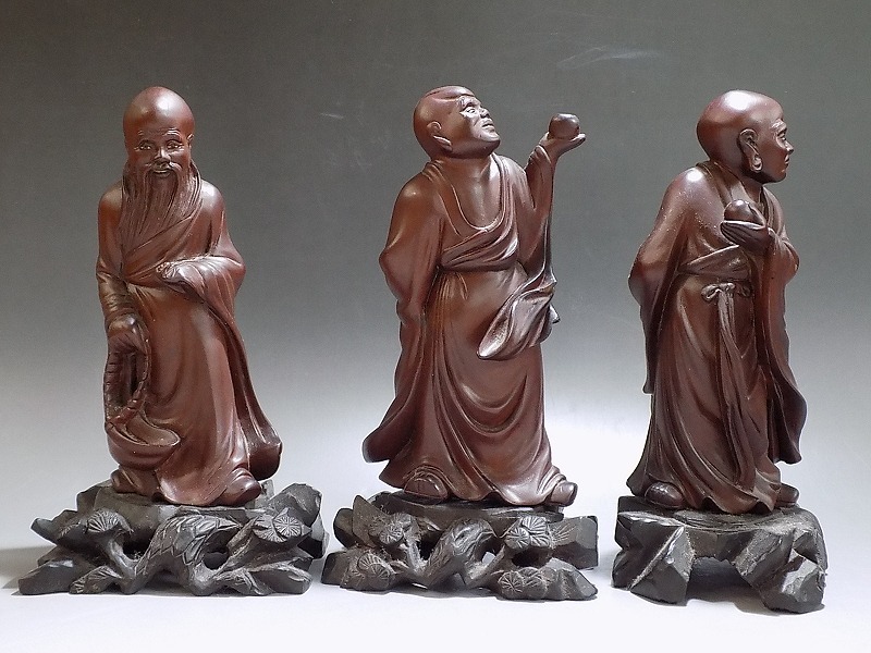 b117 中国古渡 時代 堅木彫刻 造 十八羅漢像 仏像 玉眼 唐木 唐物 古玩