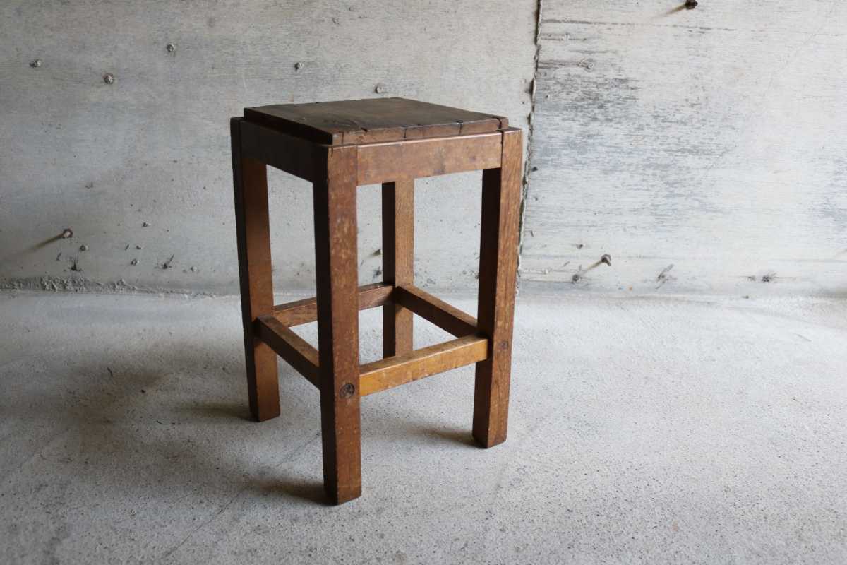 アンティーク 四角い椅子 ウッドスツール/古家具/古道具/昭和レトロ