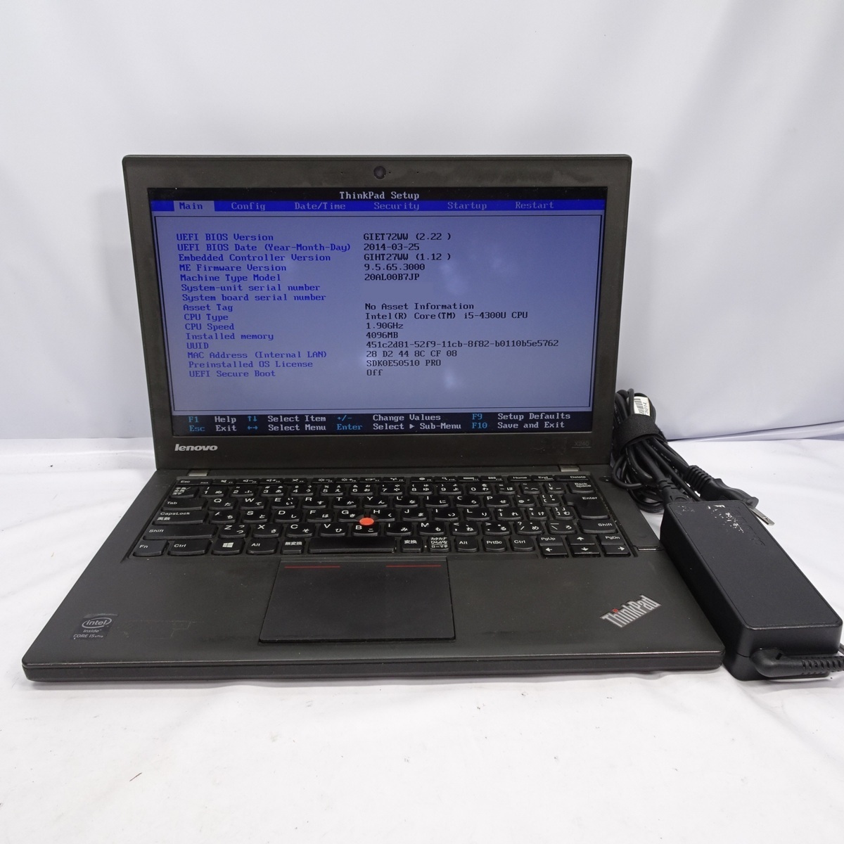 Lenovo ThinkPad X240 Core i5-4300U 1.9GHz/4G/SSD128GB/12インチ/OS