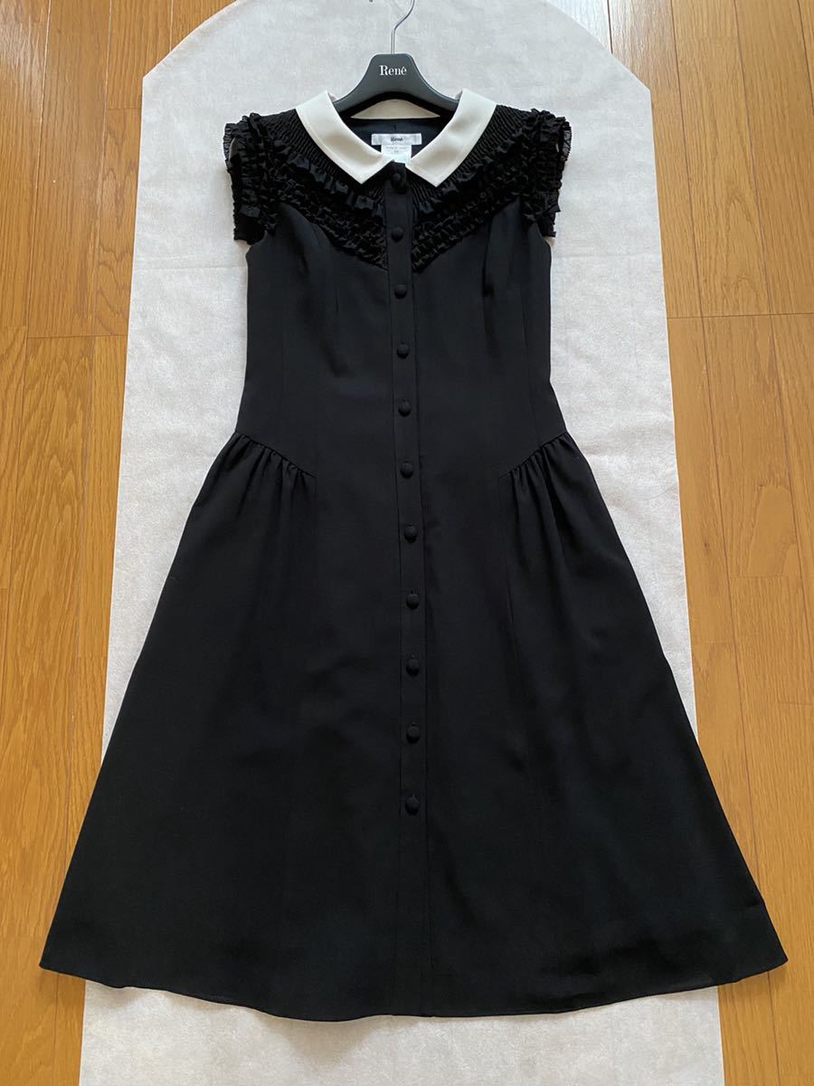 Rene ルネ 白襟 フリル ワンピース 34 32 ブラック(ルネ)|売買 Rene ルネ 白襟 フリル ワンピース 34 32 ブラック(ルネ)|売買