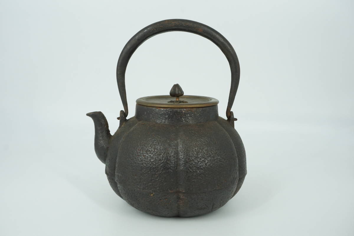 夢工房】時代 注連縄 紋様 廣口 鉄瓶 蓋裏花押 煎茶道具 BA-456