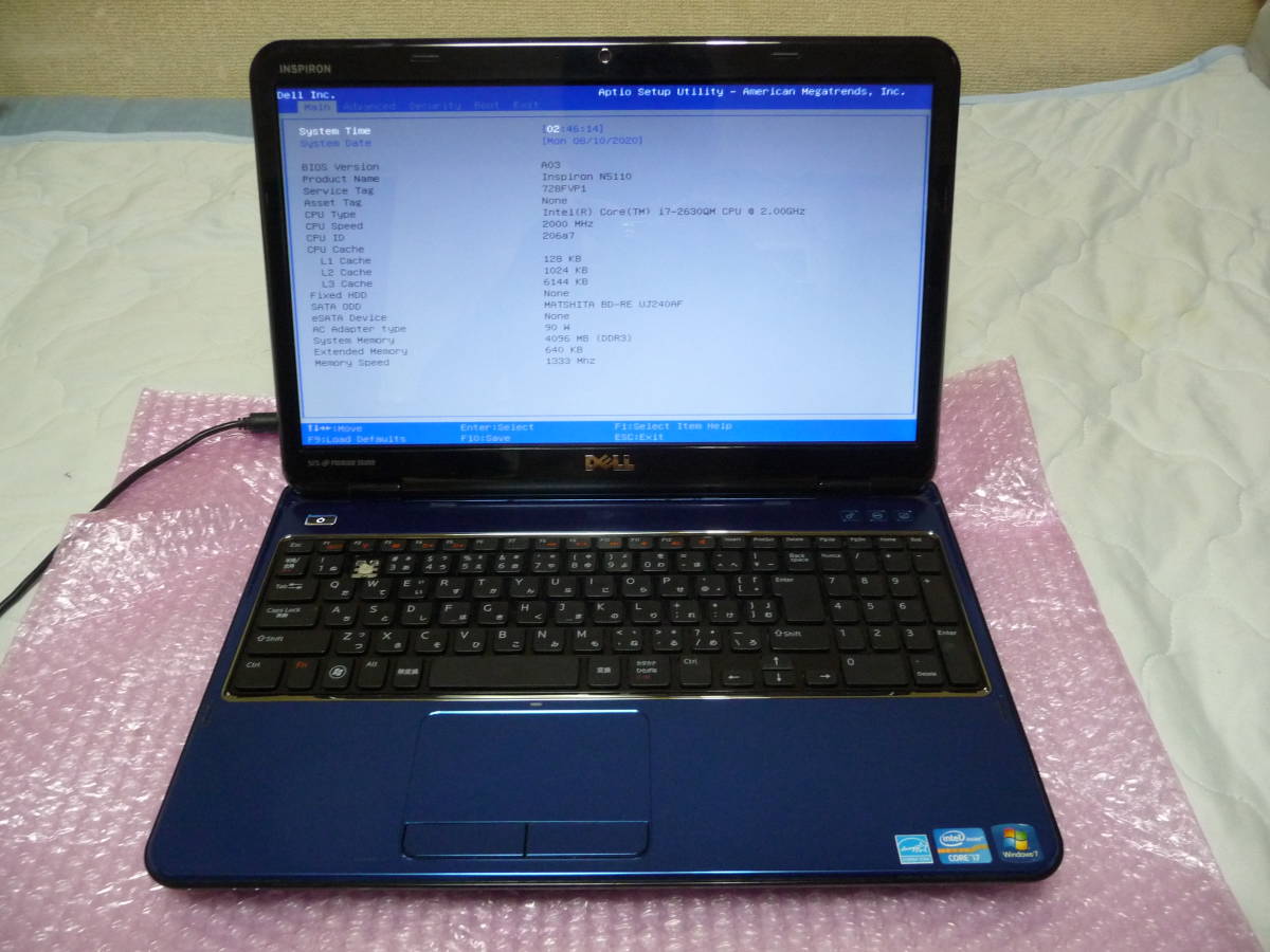 ジャンク DELL Inspiron N5110 Core i7-2630QM ブルーレイ メモリー4GB 