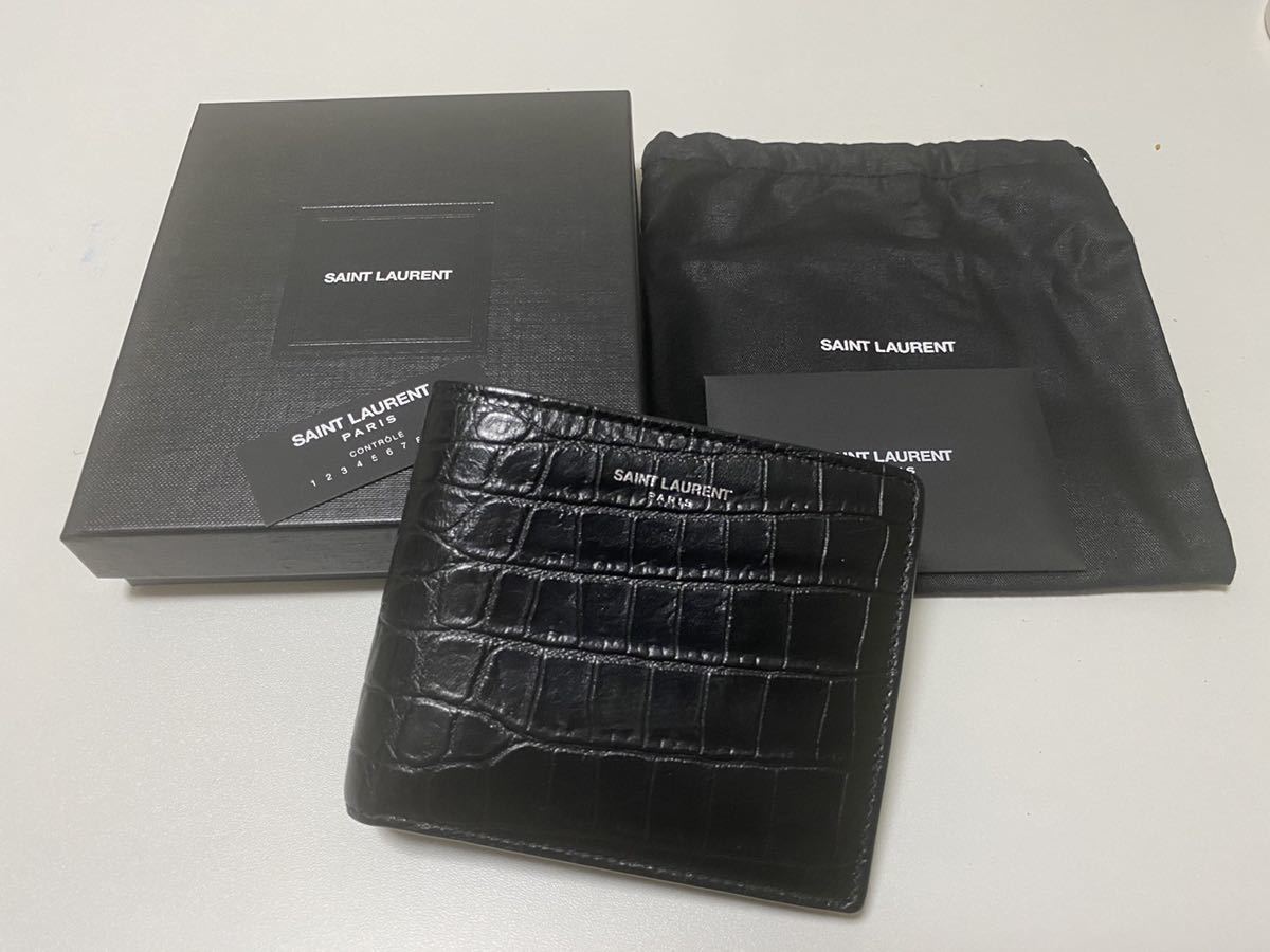 クロコ型押し SAINT LAURENT チェーンショルダーバッグ サン 長財布 