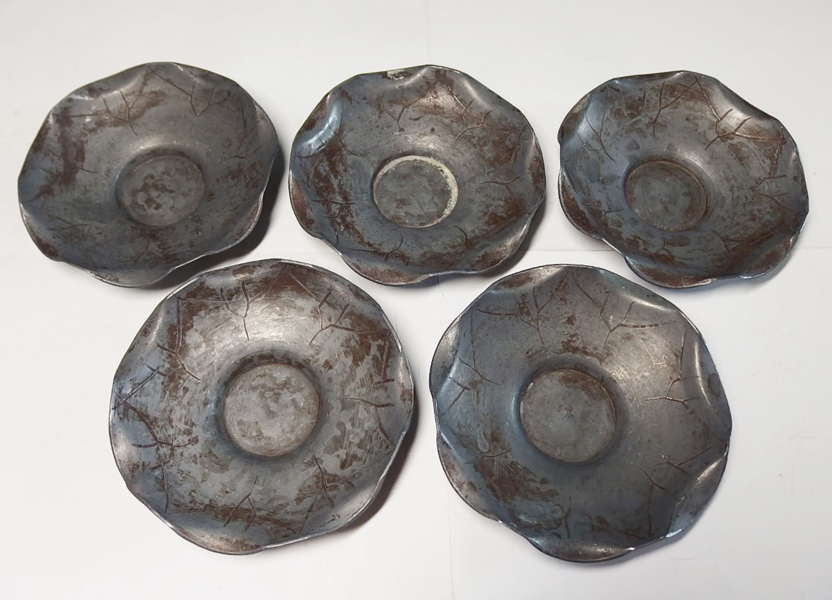 唐物 茶托 煎茶道具 豊裕 中国古玩 古錫 茶道具 買い出し品 蓮形茶托