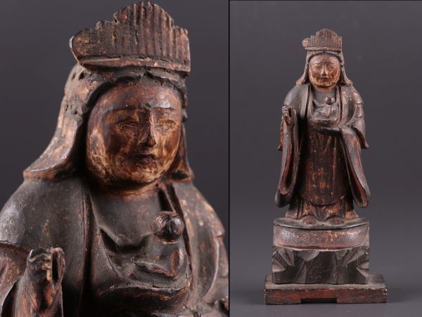 仏教美術 時代彩色木彫 鬼子母神 仏像 古作 時代物 極上品 初だし品