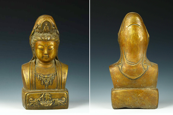 仏像 時代仏教美術 時代彩色木彫 中国 銅仏「観音菩薩坐像」觀音菩薩像・