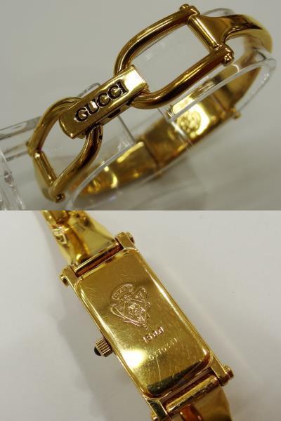 稼働 GUCCI 腕時計 1500L バングル シェル GGシマ柄 3219 稼動品