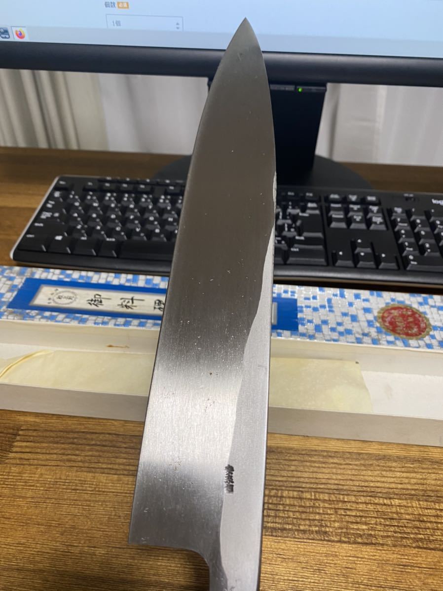 ★値下げ交渉可 未使用品 紋三郎 御料理庖丁 出刃包丁 木箱入り ☆値下げ交渉可 未使用品 紋三郎 御料理庖丁 出刃包丁 木箱入り